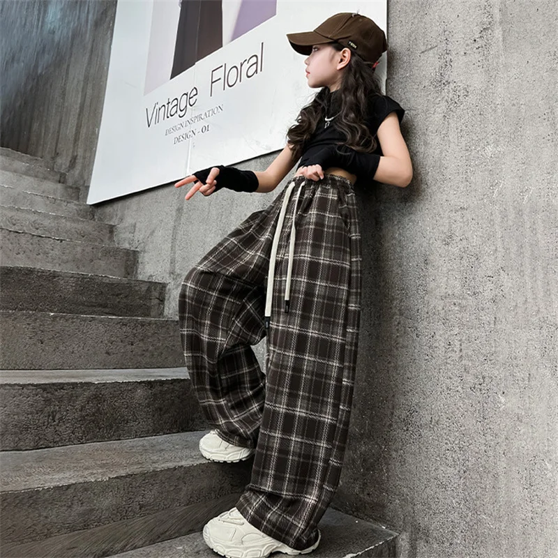 Girls' spring wide-leg pants 2024 new Chinese children Korean version of children's Maillard style pants children fashion 6-15 y