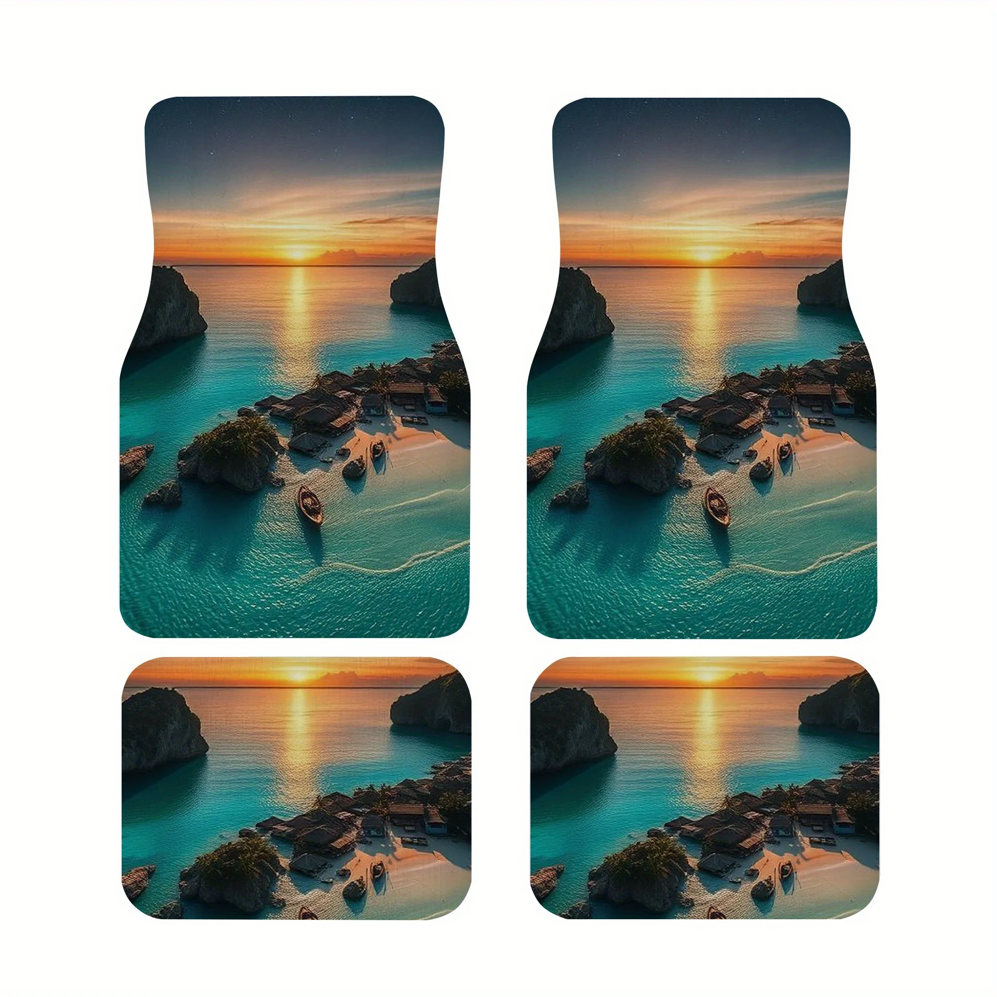 Universal Car Floor Mats | Starry Night Tropical Island Sunset Aerial View, Durable Polyester, Fits Front/Back Seats, Easy Insta