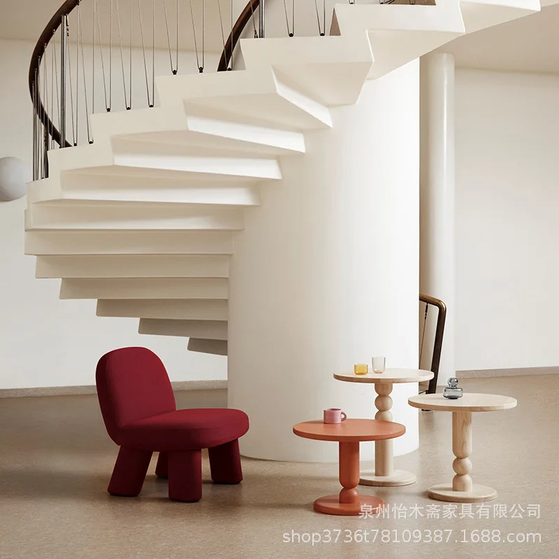 Nordic wabi-sandy wind solid wood coffee table sofa log edge table designer simple living room side table round smal