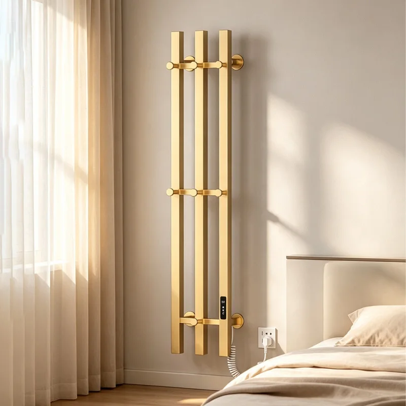 Bathroom Temp Time Control  Electric Towel Rack Gold Stainless Steel Heated Bath Towel Rail Hidden/Exposed Smart Towel Warmers