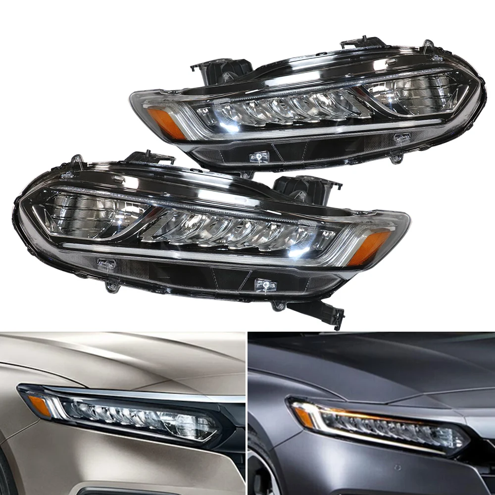 For 2018 2019 2020 Honda Accord Headlight Assembly Left Driver & Right Passenger Side Headlamp Pair LED Headlights Replacement