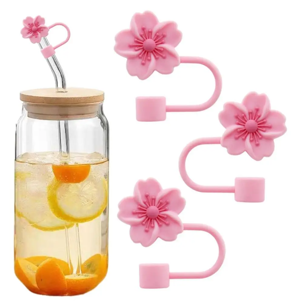 

5PCS Begonia Flower Straw Cover Cap Silicone Straw Tips Lids Reusable Dust-Proof Straw Topper for Stanley Cup Party Dec