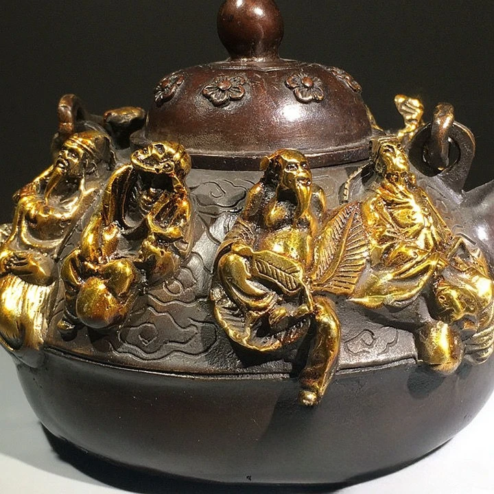 Collectible Decorate Handwork  Copper Carving Famous Eight Immortals TeaPot  Home Decoration Accessories