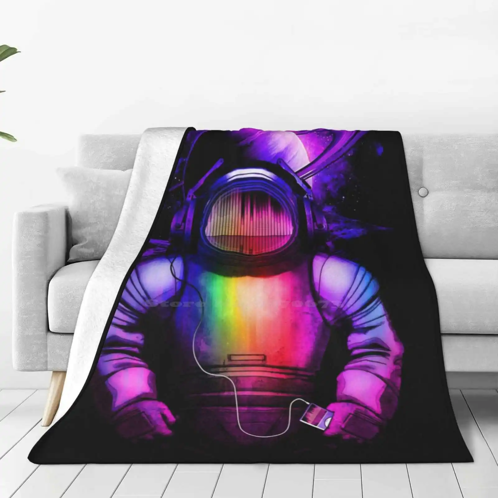 Music In Space New Arrival Fashion Leisure Warm Flannel Blanket Spaceman Astronaut Planet Music Headphone