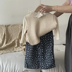 2024 autunno nuove ragazze Set di tre pezzi Set di pantaloni a fiori per bambini coreano piccola folla Set di fiori spezzati moda