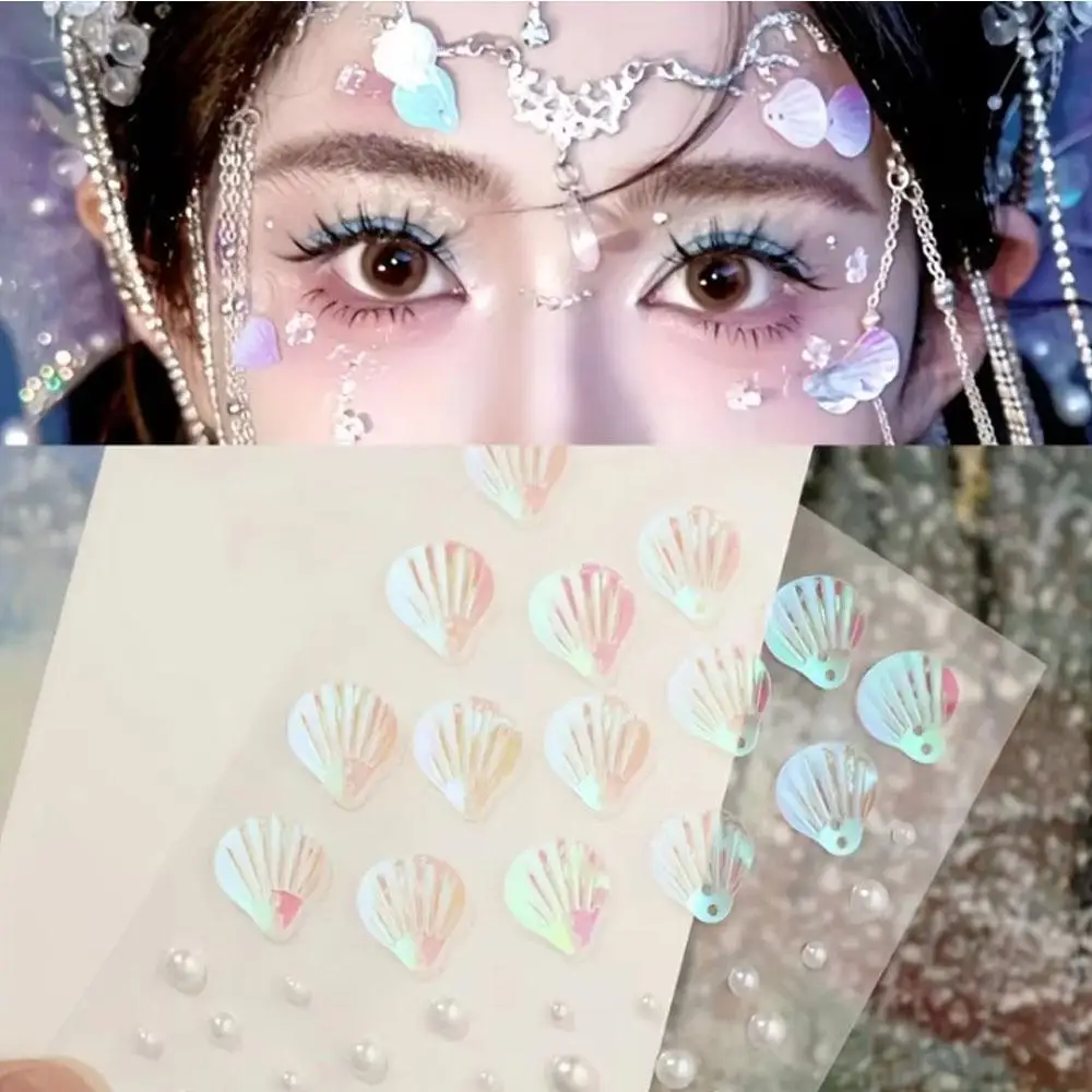 1Sheet Iridescent Shell Mixed Pearl Stickers Self-adhesive 3D Decals for Nail Art Shiny Face Makeup Festival DIY Decor