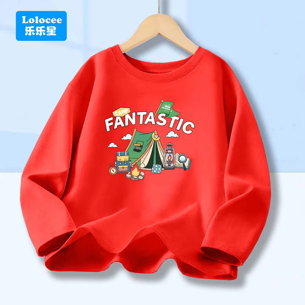 Camp Fantastic Camping Graphic T-shirt For Boys, Spring Autumn Kids' Cotton Tshirts, Children's Long Sleeve Outdoor Tees LYZP1