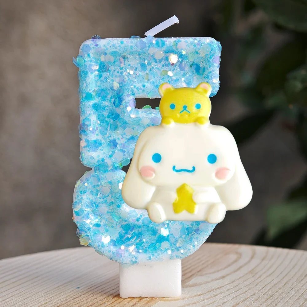 Kawaii Cinnamoroll Cartoon-Themen Glitzerkerze Kinder Geburtstagskerze Dekorationen Tortendekoration Baby-Shower Party-Zubehör – Detail 27