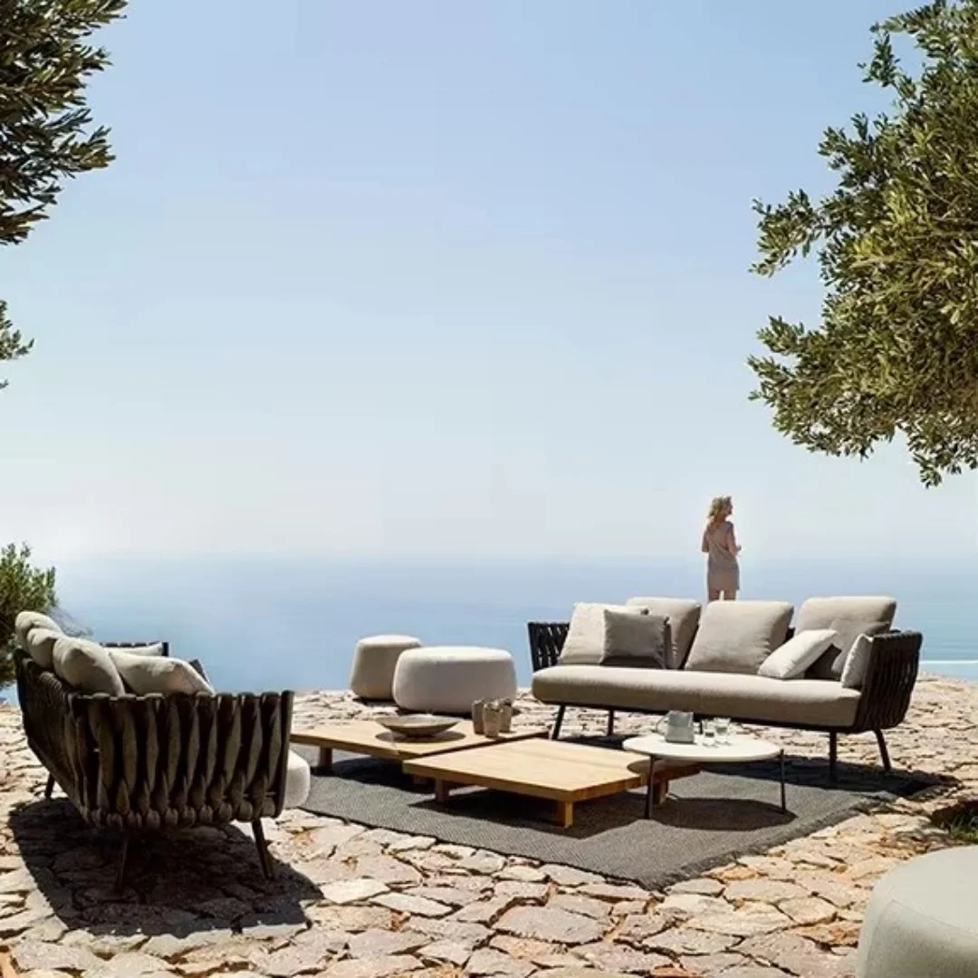 Nordic Outdoor Sofa Combination Sunscreen Tea Table Sun Terrace Outdoor Rattan Furniture Garden Courtyard Villa Living Room