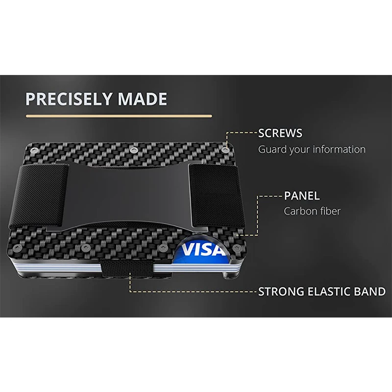 New Carbon Fiber Card Holder Men RFID Blocking ID Credit Card Holder with Cash Strap Slim Minimalist Business Cardholder Wallet