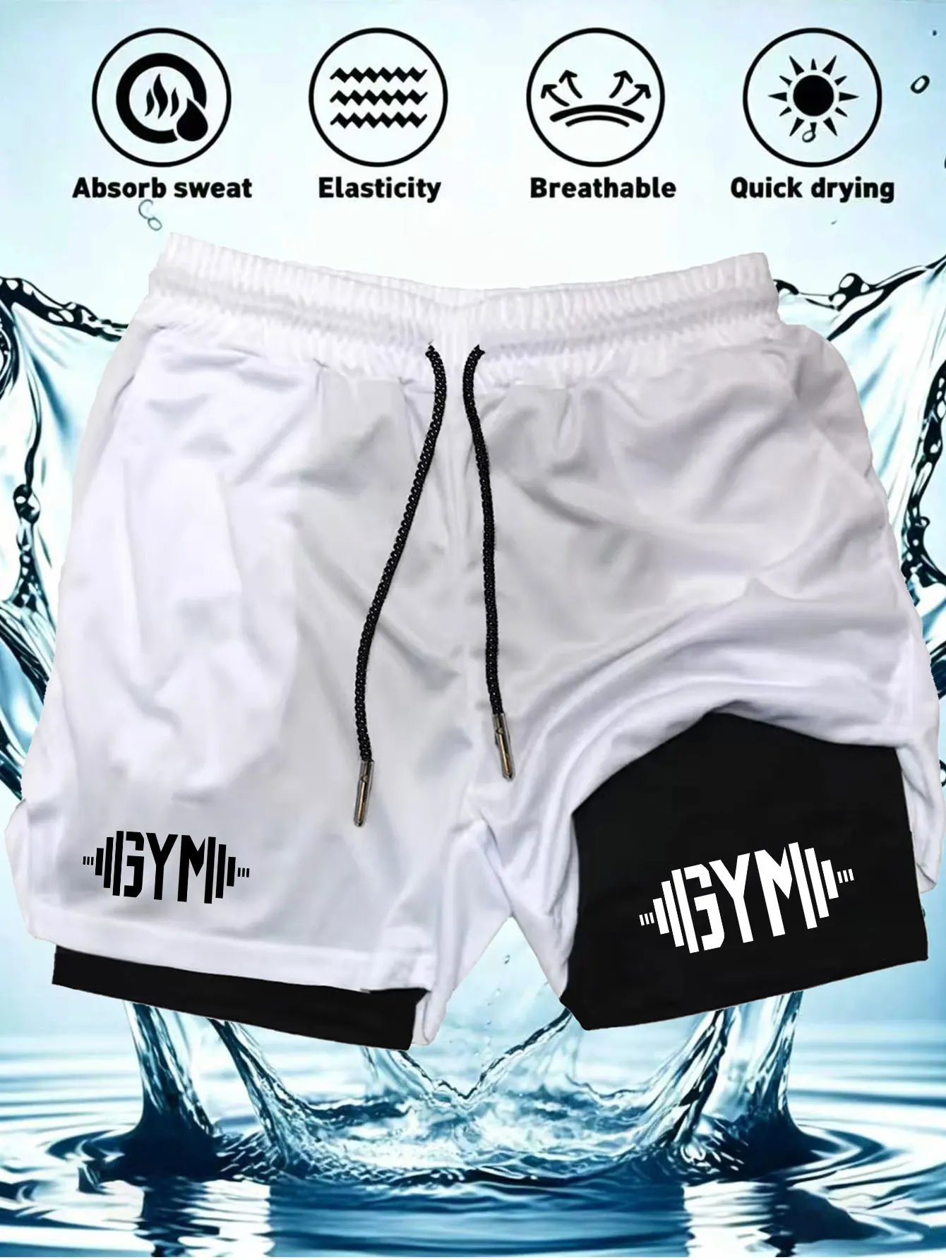 Summer Men's Running Double Deck Shorts Fitness Gym Training 2-In-1 Sports Shorts Quick Drying Exercise Double-Layer Short