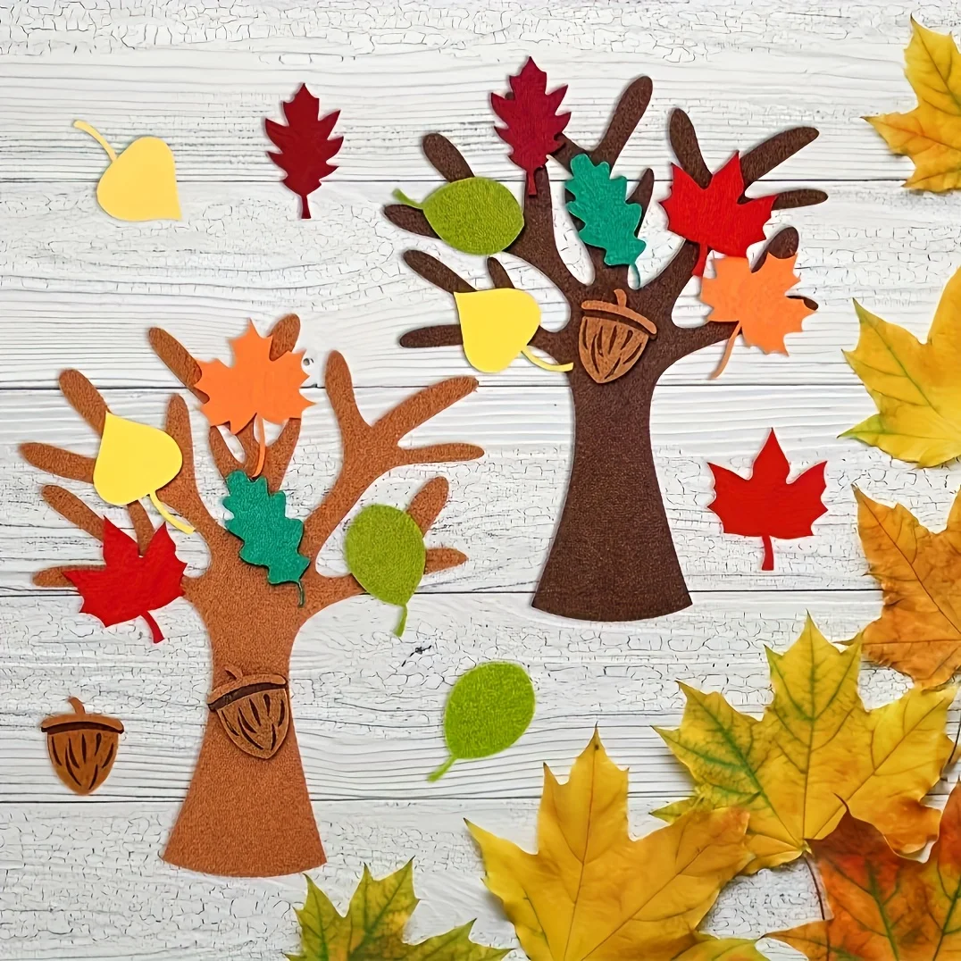 96Pcs DIY Felt Tree Crafts Kit for Autumn Home Decoration Thanksgiving Party Gifts Christmas Halloween Room Wall Decor Ornaments