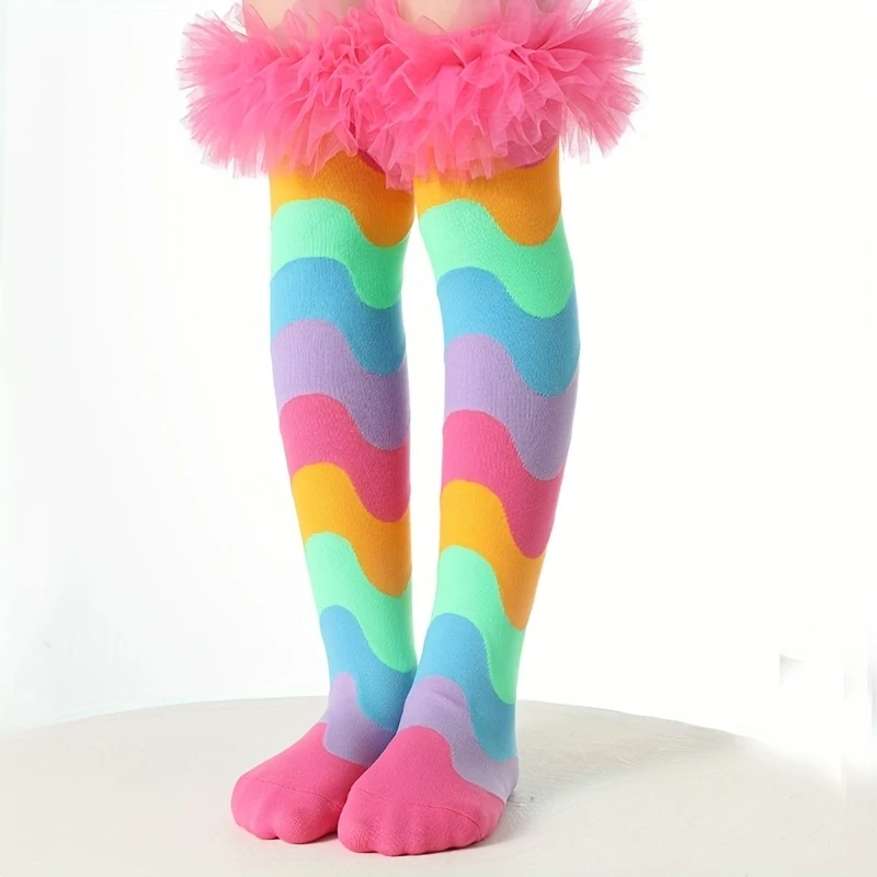 1 /2 /3 Pairs Colorful Lace Knitted Long Socks for Girls Sweet Cute Tube Princesses Party Socks Boot Socks for Holiday Outfits
