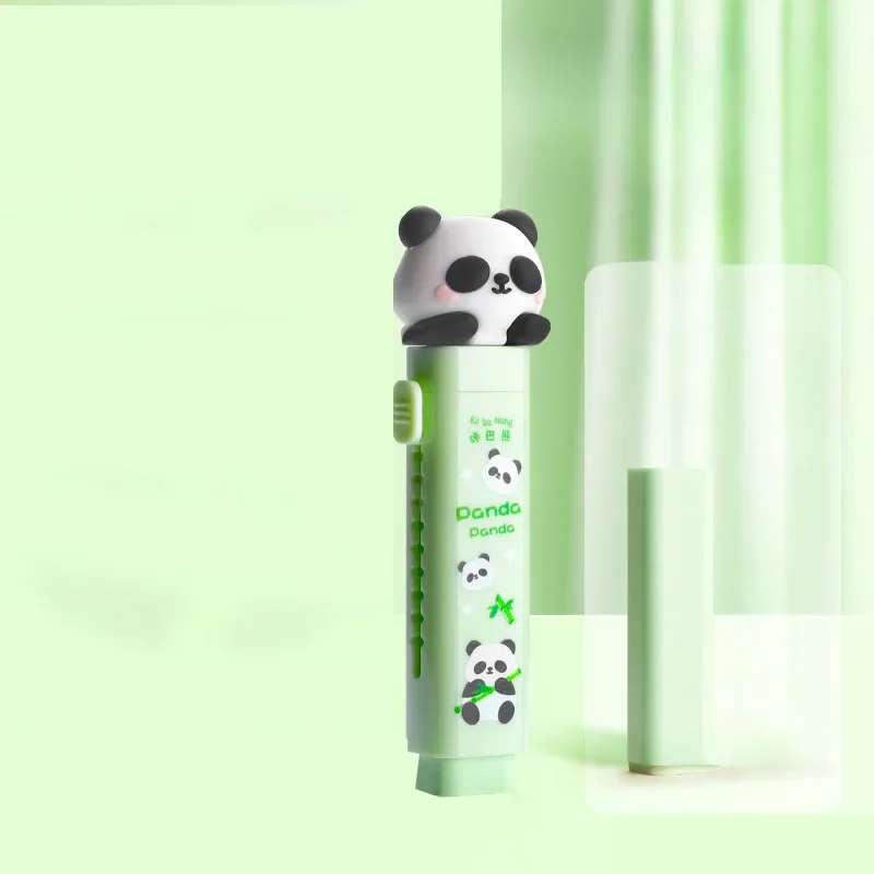 Cute Panda Eraser Pencil, Push-Pull Pen Shape, papelaria de borracha para crianças, material escolar estudantil, novo