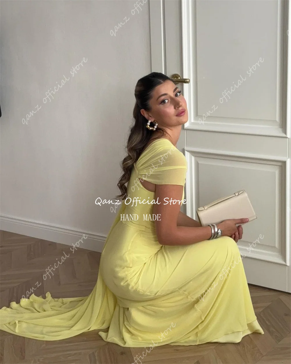 Qanz Formal Chiffon Arabic Evening Dresses One Shoulder Floor Length Abendkleider Dubai Elegant Mermaid Party Dresses Customized