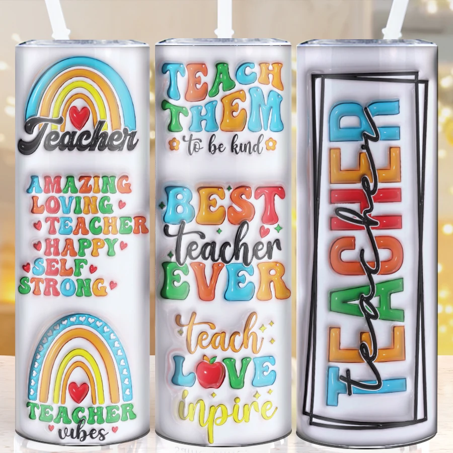 스테인리스 스틸 커피 컵 빨대 뚜껑, 팽창된 진공 교사 텀블러, 격려 견적, 작업 물병, 3D 인쇄, 20oz