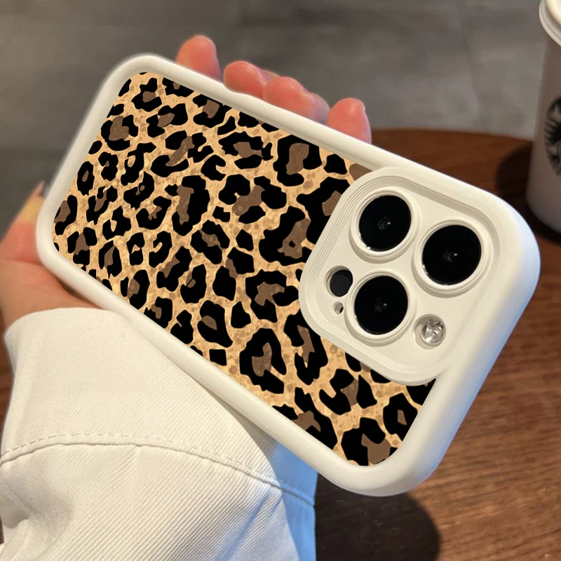 Leopard Print Graphic Silicone Phone Case For iPhone 16 15 14 13 12 11 Pro Max XS X XR 7 8 Plus 15 Shockproof Soft Bumper Cover