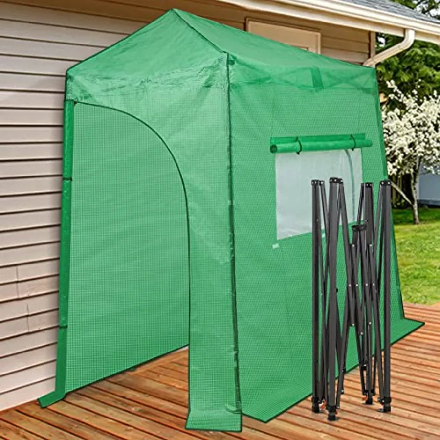 

EAGLE PEAK Instant Popup Greenhouse for Indoor Outdoor Plant Gardening with RollUp Zipper Doors and Side Windows Leanto Design