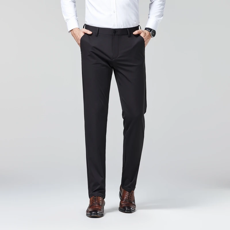 Commute Four Seasons Suit Pants 2024 Business Casual Elastic Men's Clothing Straight Solid Color Button Basic Casual Trousers