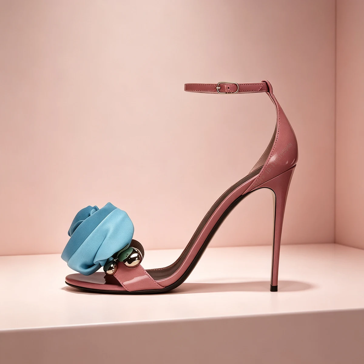 Women's Elegant High Heel Sandals with Red and Blue Rose Flower Decoration Ankle Strap Party Shoes