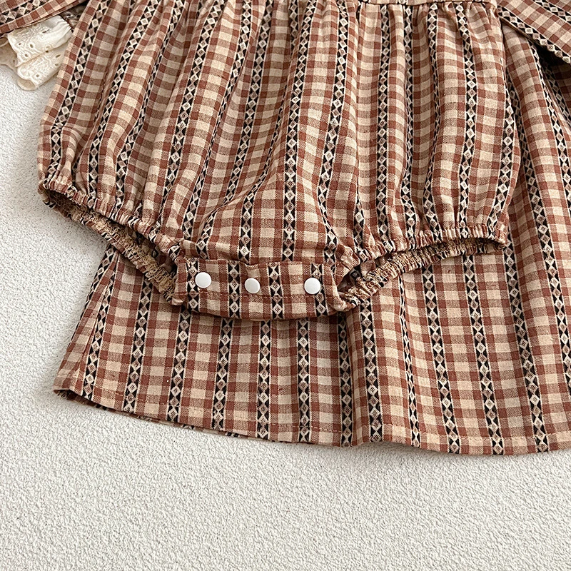 Vestido de grade de manga comprida para bebês, macacão infantil, roupas infantis, irmãs doces, princesa, primavera, outono