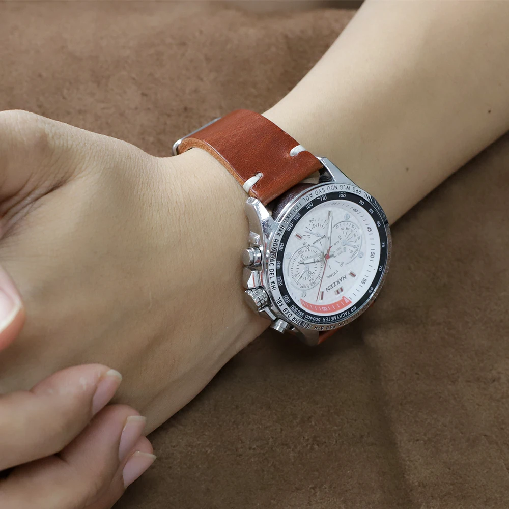 Genuine Leather Handmade Watchband 22mm Stainless Steel Buckle First Layer Cowhide Bracelet Band Watch Strap