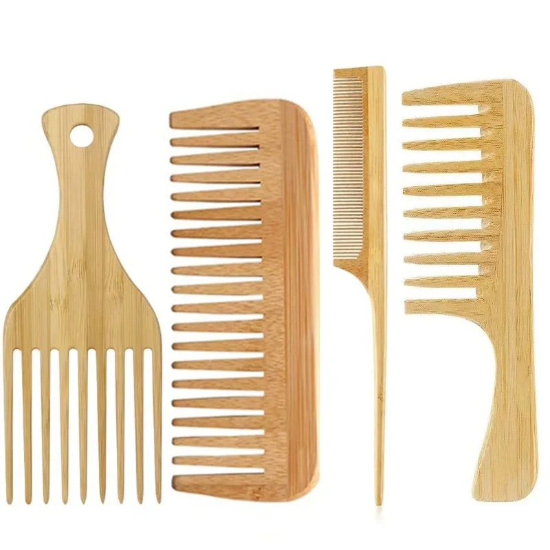 

Natural Bamboo Wooden Hair Combs Anti-Static Afro Fork Comb Wide Tooth Combs Rat Tail Hair Brush Women Barber Styling Tools
