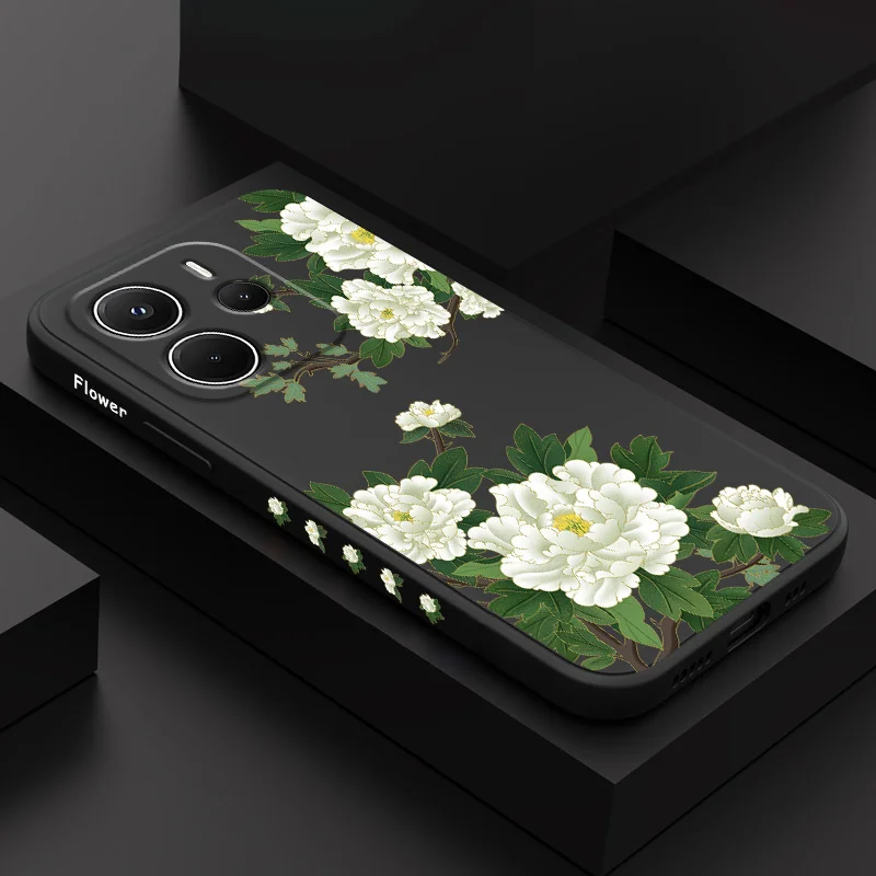 الفاوانيا فروع حالة الهاتف ل Xiaomi Redmi ملاحظة 14 13 12 12S 11 11S 10 10S 9 9S 15 14C برو زائد 4G 5G السائل غطاء سيليكون