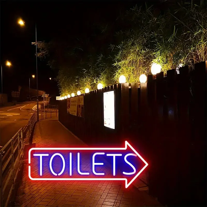 Toilets Arrow Directional Neon Sign, Washroom Entrance, Outside Party Bar, Gaming Led Light Signs, Home Wall Decor