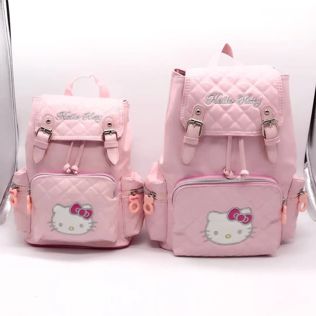 Kawaii Hello Kitty Y2K High Capacity Backpack Messenger Bag Cartoon Pu Bright Surface Travel Bag Girls Fashion Christmas Gift