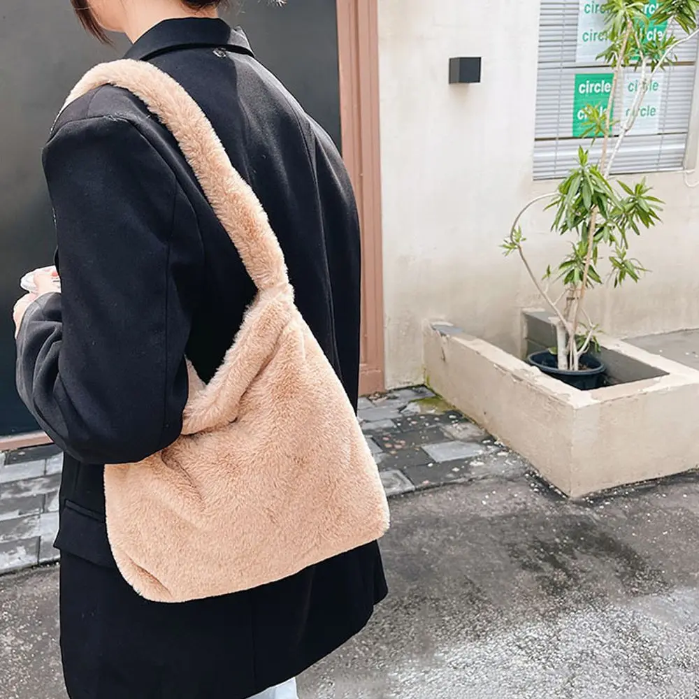 Women Girls Fluffy Shoulder Bag Top-handle Bag Female Autumn Winter Handbag Plush Tote Fashion Shopping Bag