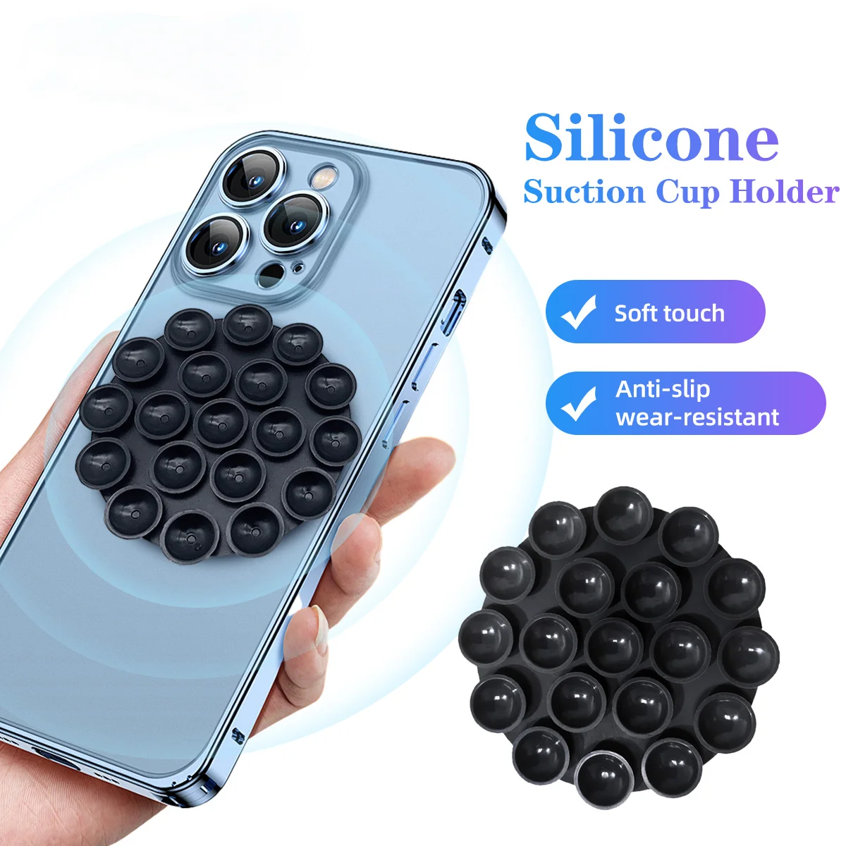 ANKNDO Suction Cup Wall Stand Mat Multifunctional Silicone Round Phone Double-Sided Case Anti-Slip Holder Mount Sucker Pad