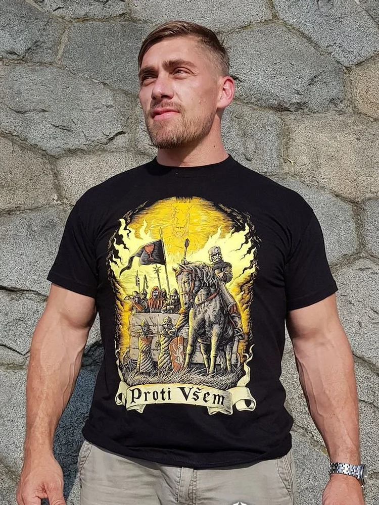 Czech Hussite Wars (Bohemian Wars) Hussite Infantry Warriors T Shirt. High Quality Cotton, Breathable Top, Loose Casual T-shirt