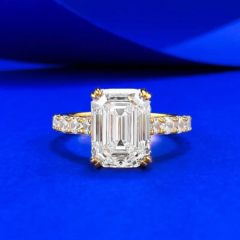 Retro 9x12mm Solitaire High Carbon Diamonds Women's Ring, Gold Plated Promise Wedding Band & Engagement Ring Jewelry