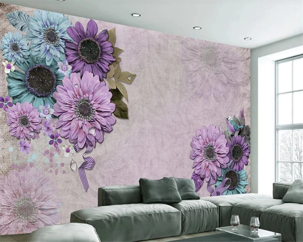 Custom wallpaper 3d purple gorgeous flower wallpaper living room bedroom restaurant stereo TV background wall 3d papel de parede