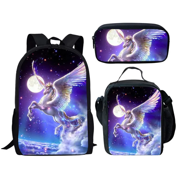 

Classic Popular New Cat Animal horse 3D Print 3pcs/Set Student School Bags Laptop Daypack Backpack Lunch bag Pencil Case