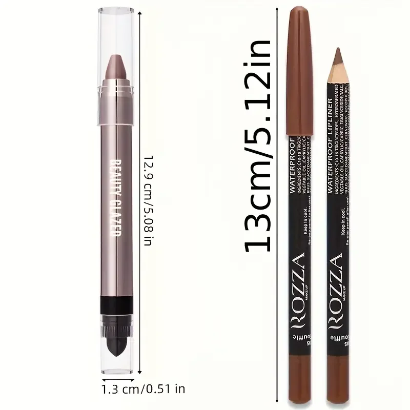 2Pcs Metal Lip Makeup Set,Waterproof Lipliner ,Durable Shiny Matte Cream Eyeshadow eyeliner brightening pencil crayons