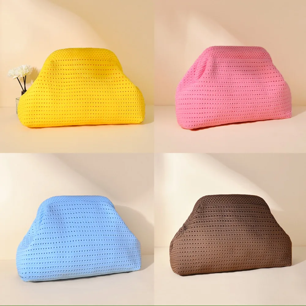 New beach bag knitted bag hollow-out cloud clutch large-capacity versatile color-blocking evening bag storage pouch