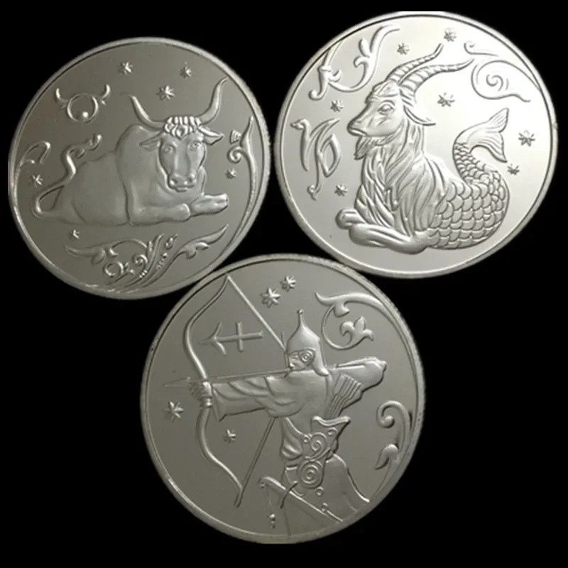 12 Pcs the 12 constellation coins silver plated Russia sign badge two head eagle souvenir coin