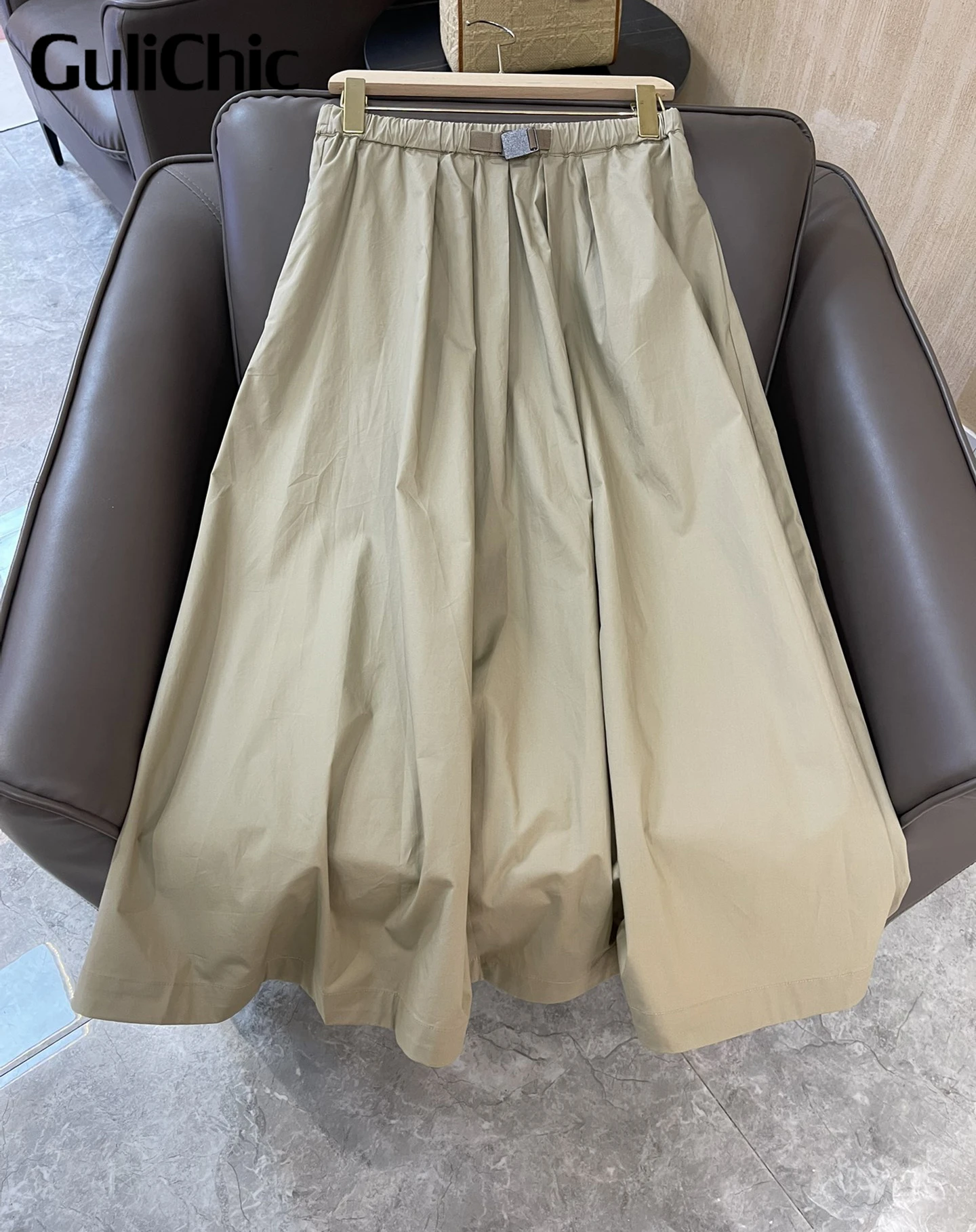 3.16 GuliChic Fashion 100% Cotton Solid Color High Waist Midi Skirt Women