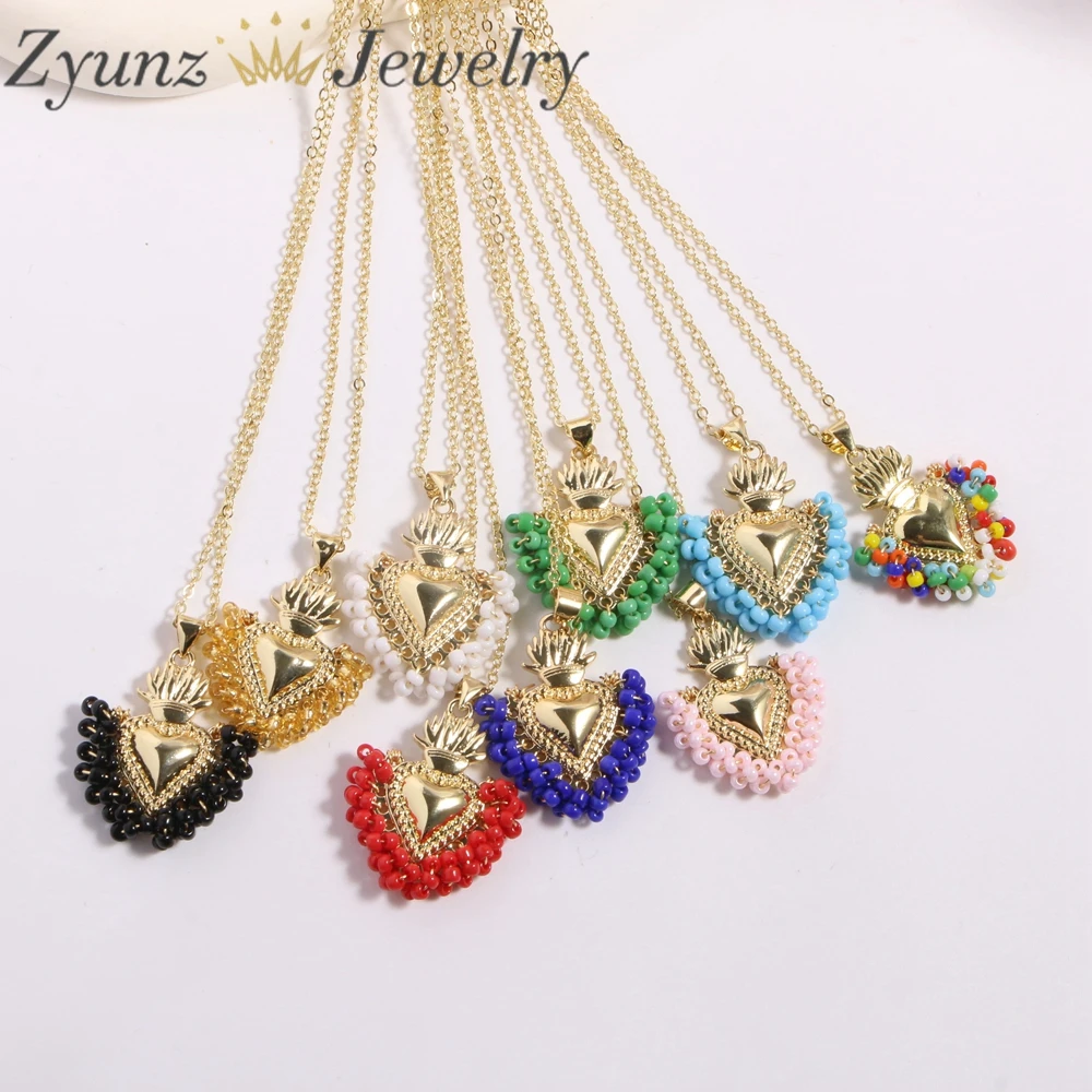 10PCS, Boho Bead Necklace For Women Miyuki Heart Necklaces Pendant Couple Valentine Collar Jewelry GoldChain Choker Femme