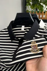 High end brand short sleeve POLO shirt  men's summer fashion personality pony print stripe design top breathable casual T-shirt