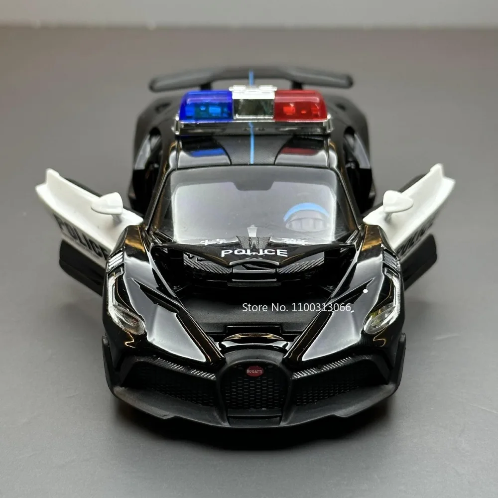 1/32 Bugatti Police Car Alloy Car Toy Metal Diecasts Model Supercar Vehicle with Light and Sound Super Sport Car for Child Gifts