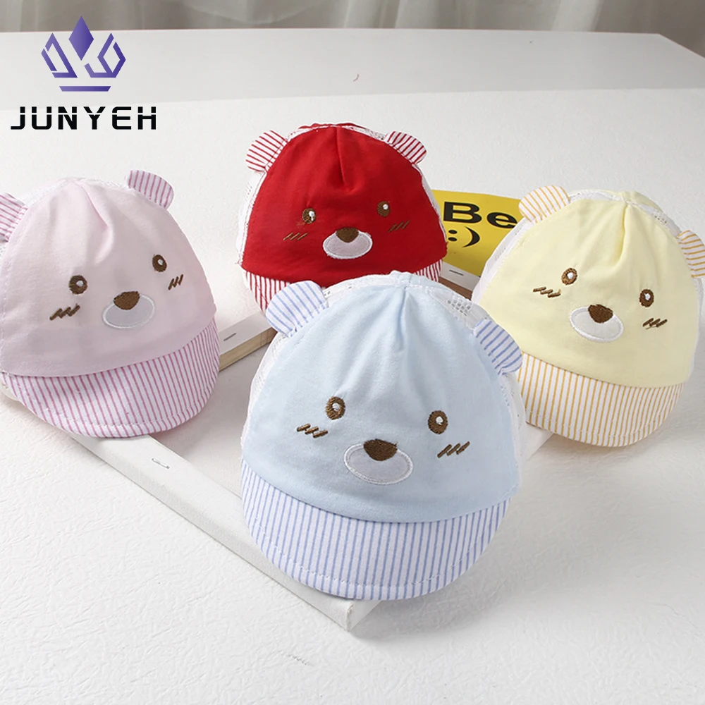 Newborn Summer Boy Girl Hat Baseball Cap Bear Cartoon Cute Ear Stripe Cute Baby Hats For Kids 0-3 Month