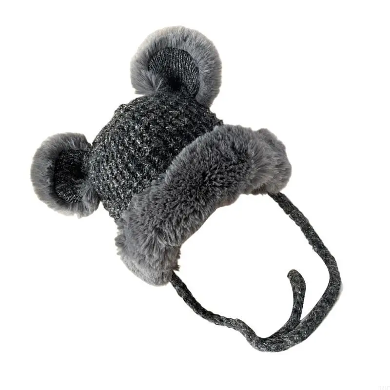 

581F Bear Ear Beanie Windproof Winter Hat Female Ear Flap Hat Cold Weather