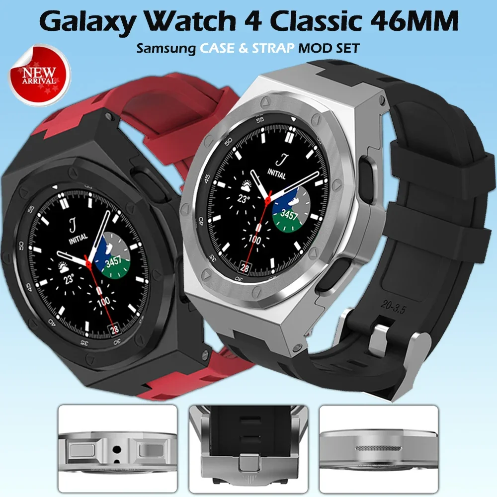 Alloy Screws Bezel Modification Case Band For Samsung Galaxy Watch 4 Classic 46MM Mod Kit Metal Refit Cover Rubber Strap Band