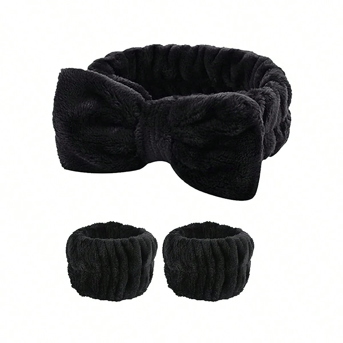 3pcs/set-  Headband Wrist Washband Set, 1 Pc Coral Fleece Facial Makeup Headband High Elastic Hair Band And 2 Pcs Wrist Washband