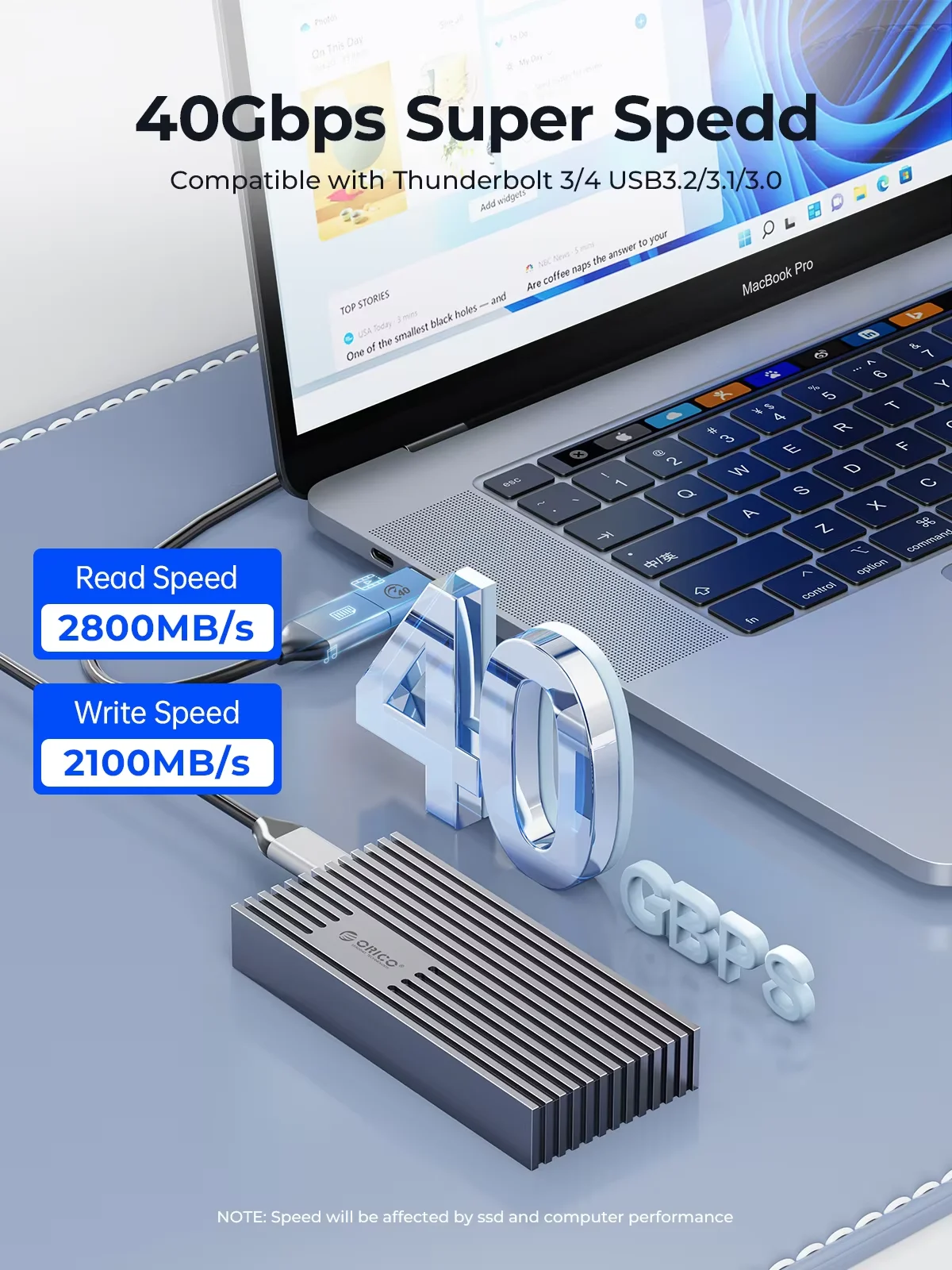 علبة ORICO NVMe M.2 SSD USB4 40Gbps PCIe3.0x4 20Gbps 10Gbps M.2 حافظة خارجية متوافقة مع Thunderbolt 3/4