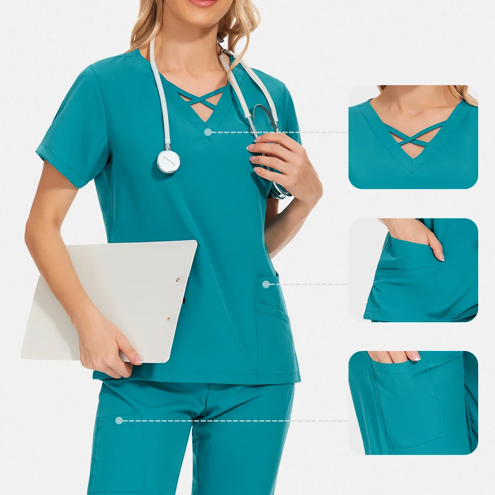 

Medical Uniform Short Sleeve Scrubs Uniform Elastic Jogger Pants Lab Coat Sets Operating Room Surgical Nurse Uniform for Women