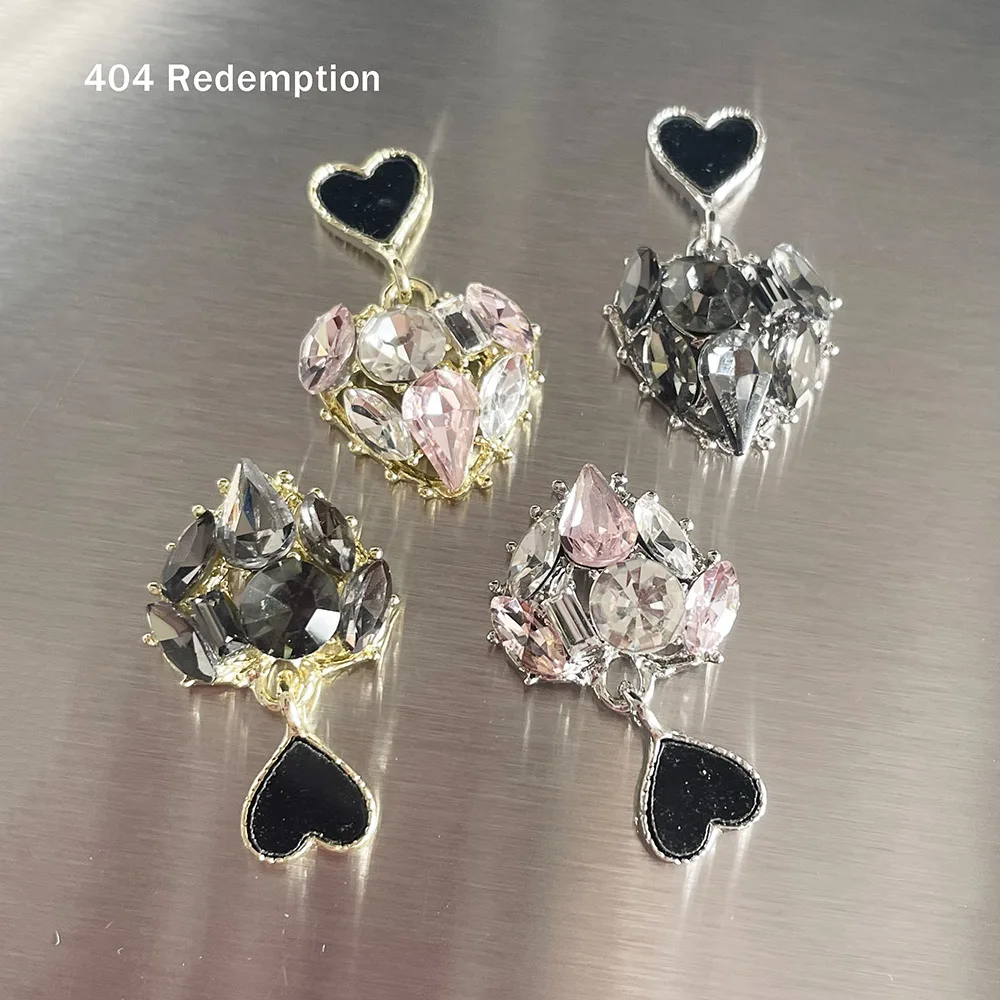 -Redemption- Heart & Heart Charm various diamonds filling Heart shaped Pendants Gothic Nail Glass Alloy Jewelry Ornament DIY 404